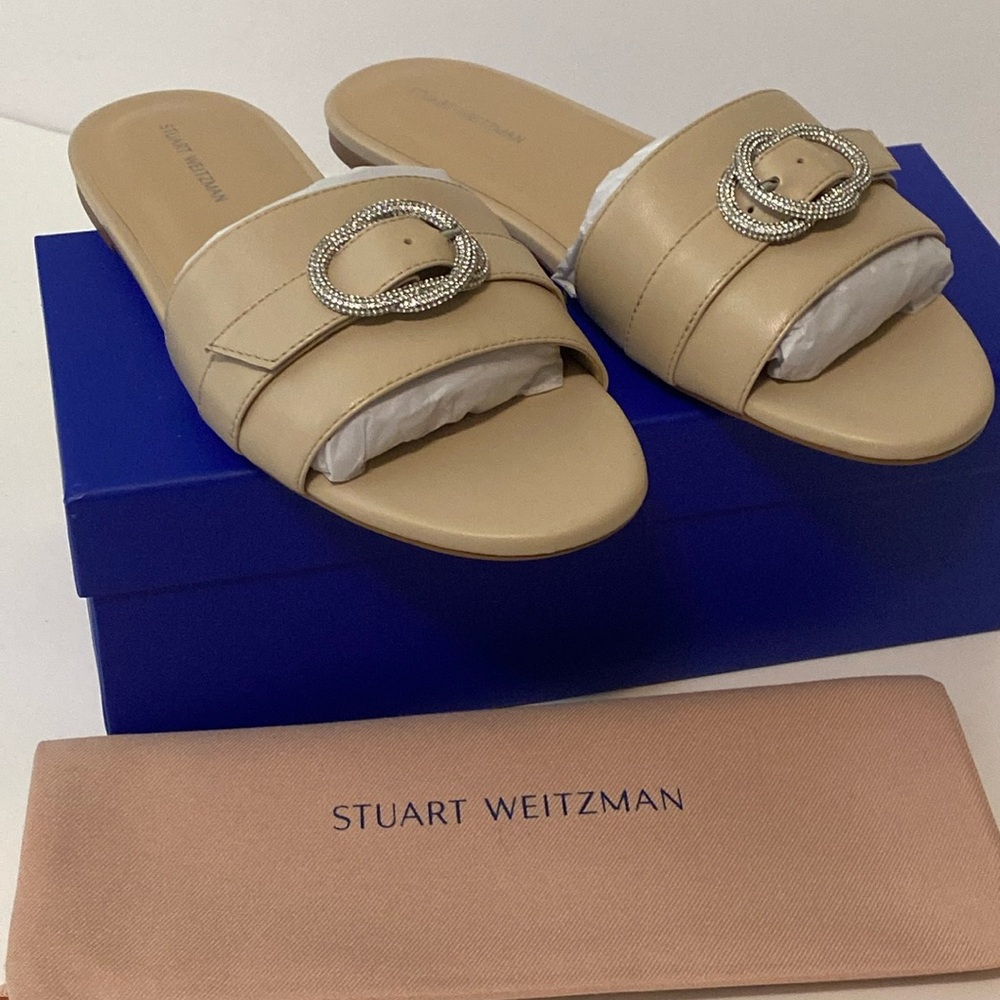 Stuart Weitzman Crystal Buckle Slide Sandal Size 9